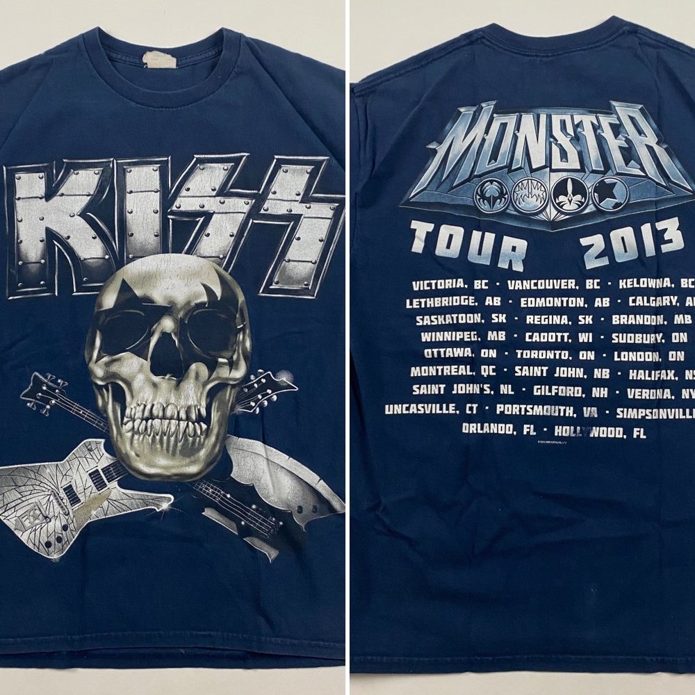 KISS 2013 Monster Tour T Shirt Mens Medium Blue Cotton Skull